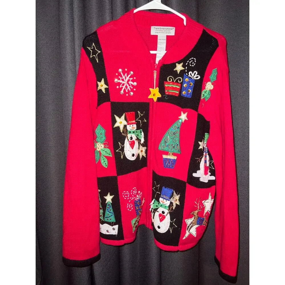 Ugly Christmas Sweater Cardigan Size Large - Picture 1 of 3